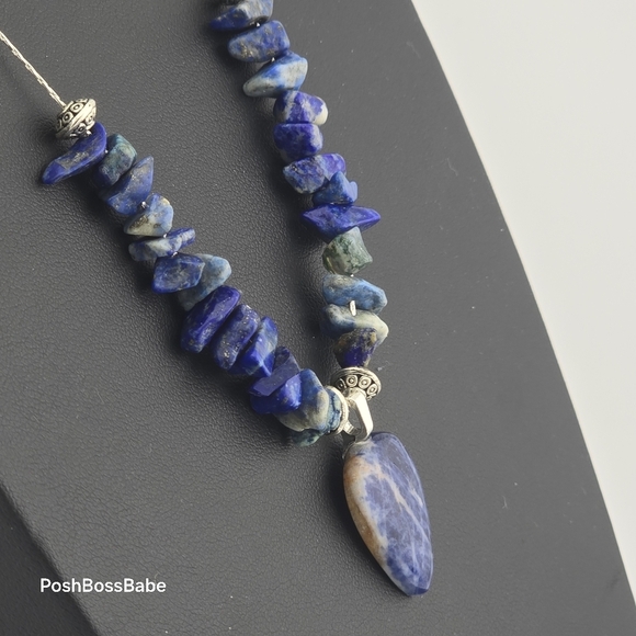 Handmade Lapis Lazuli & Sodalite Necklace 24" Silver Plated Chain Miami Artist - Picture 10 of 16